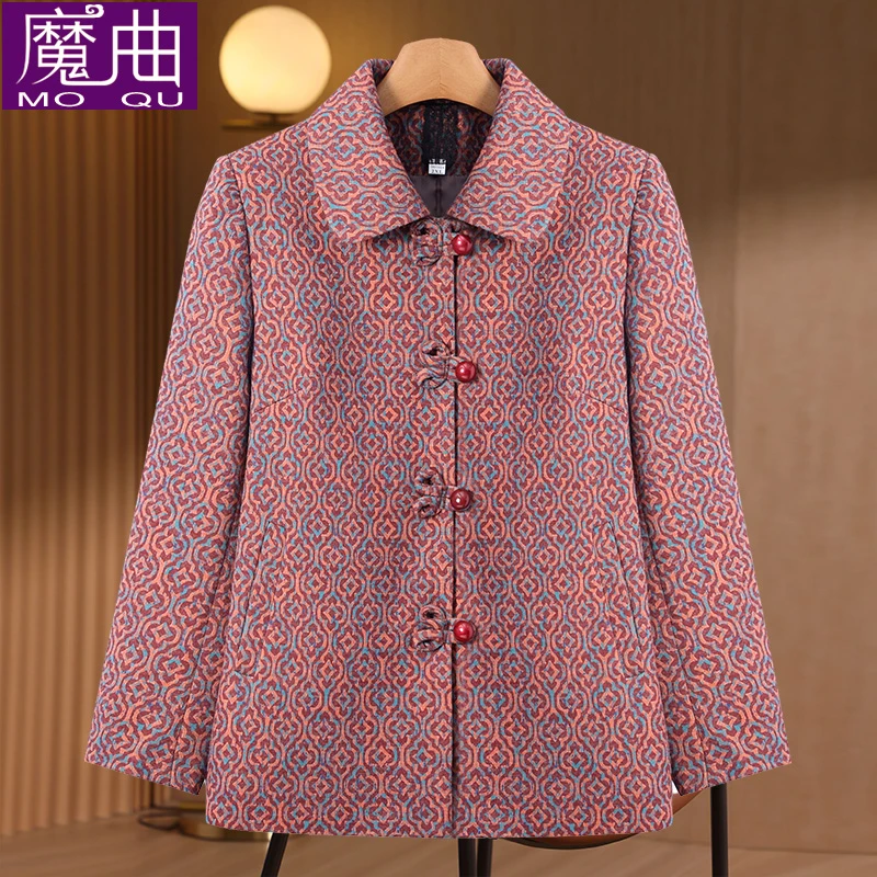 中老年人春装女奶奶春秋长袖外套2025新款妈妈洋气翻领上衣老太太