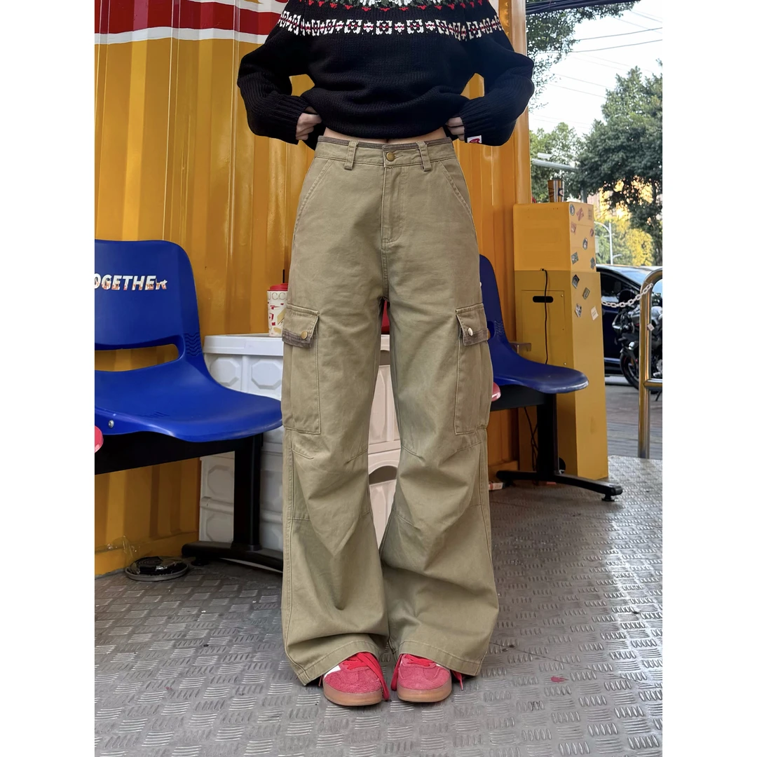 XFX 美式复古宽松直筒多口袋工装裤女阔腿拖地cleanfit小众长裤潮