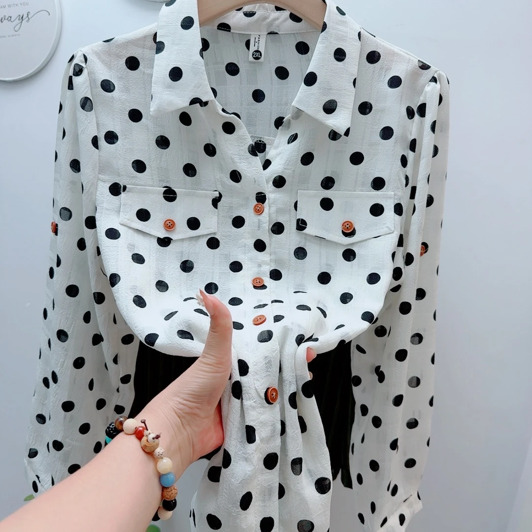 波点妈妈宽松衬衫印花2025新款翻领洋气减龄显瘦时尚长袖上衣衬衣
