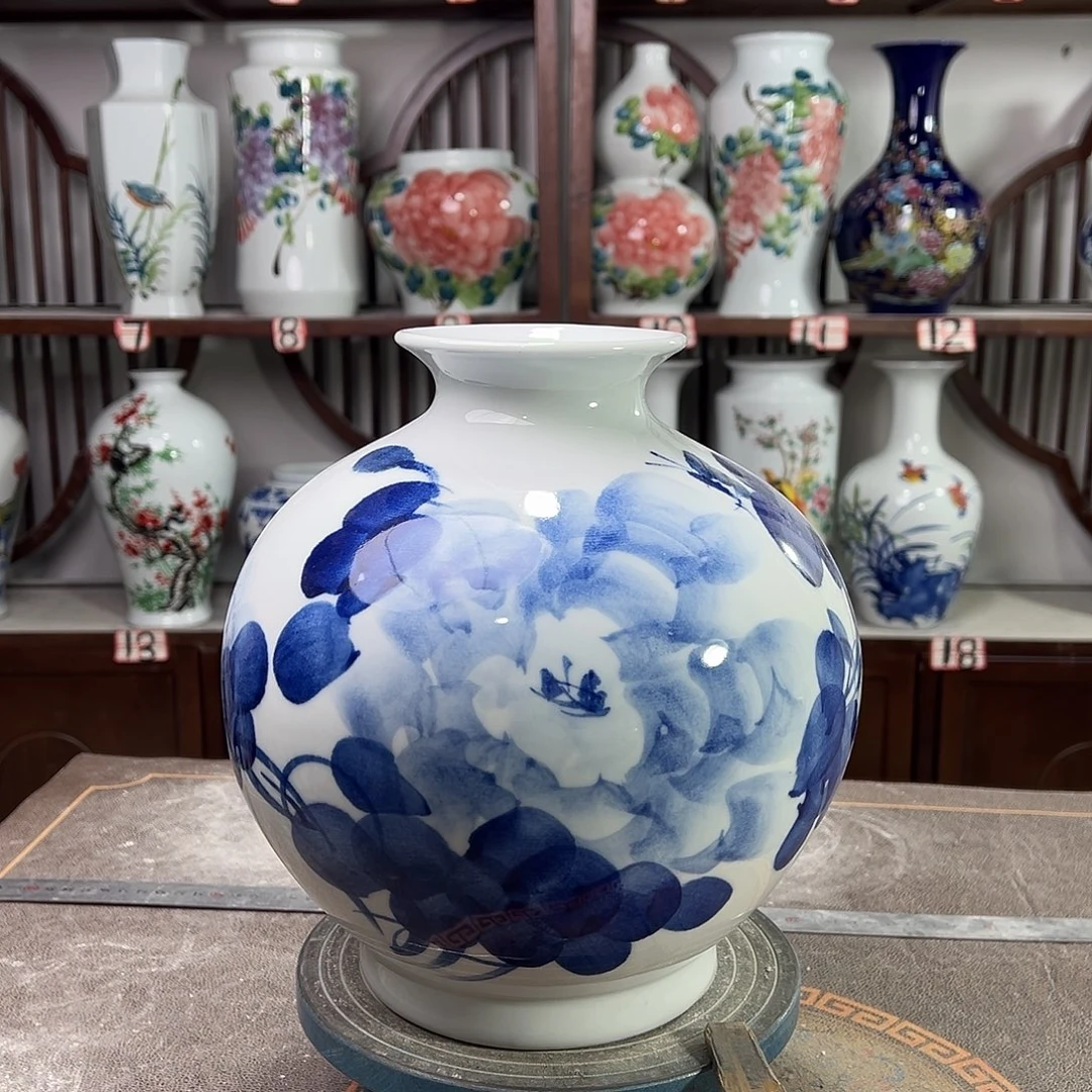 摆件陶景德镇陶瓷石青牡