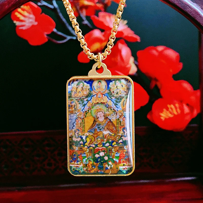 莲花生大士吊坠莲师心咒双面项链定制藏式唐卡挂件男女饰品长项链