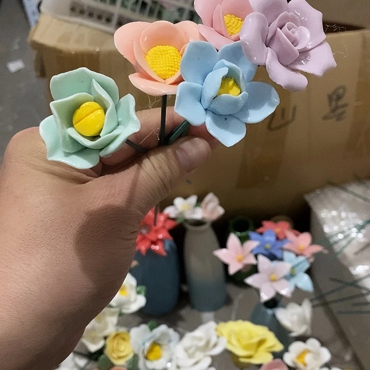 瓷片纯手工陶瓷花摆件瑕
