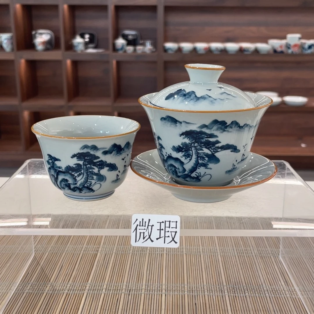 釉下手绘茶具微瑕