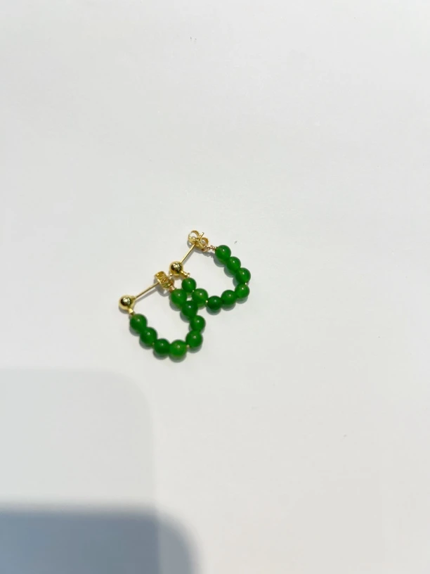 天然和田玉碧玉耳扣4mm珠子