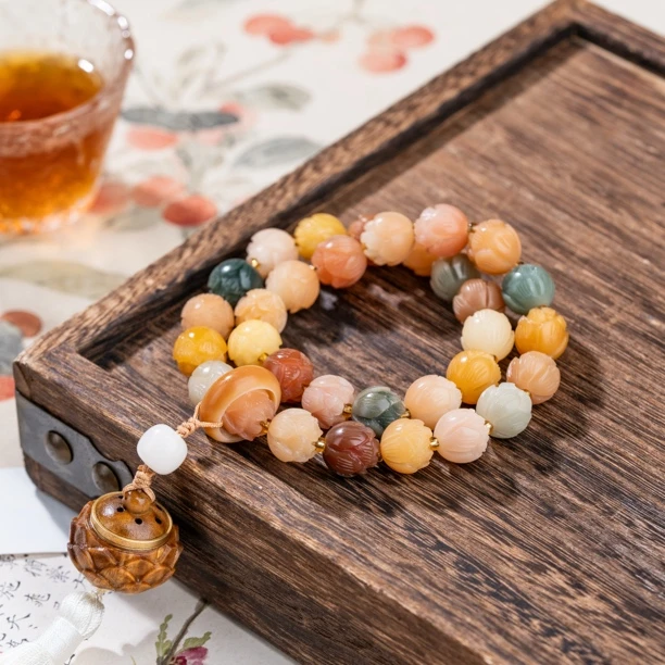 有Q花白玉菩提手持手串多圈雕刻莲花菩提子文玩跑环男女款手链