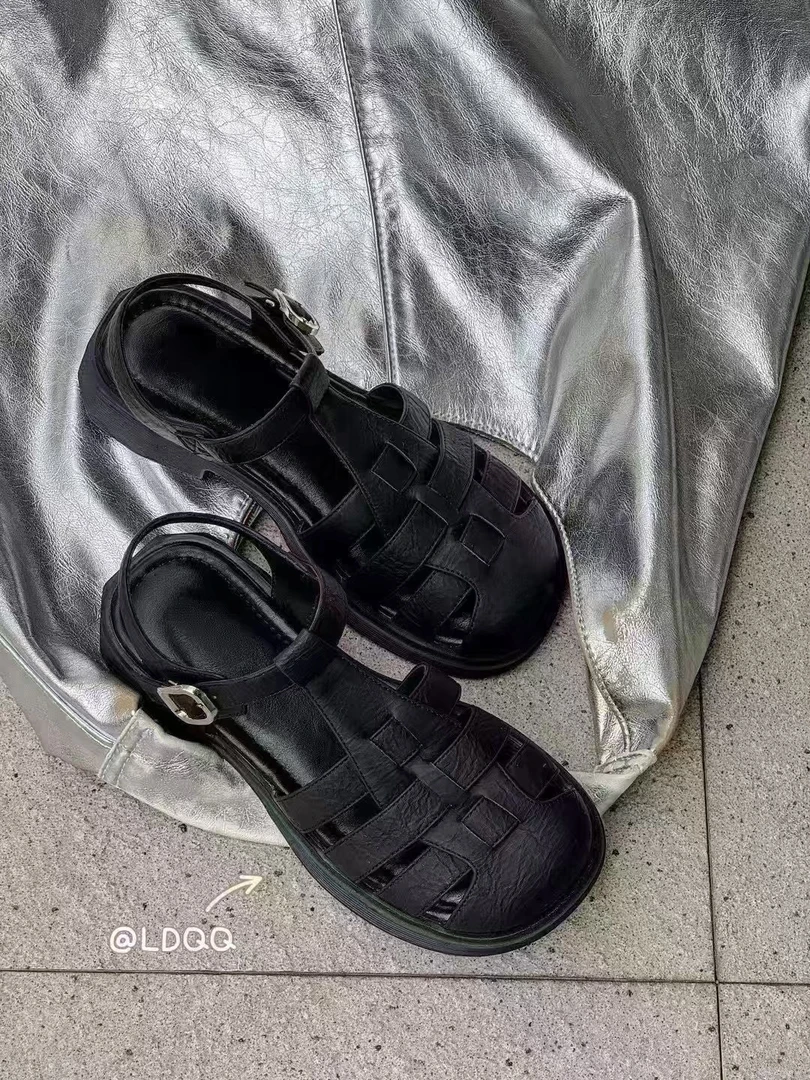 包头小皮匠2556包头凉鞋镂空编织女罗马凉鞋时装舒适