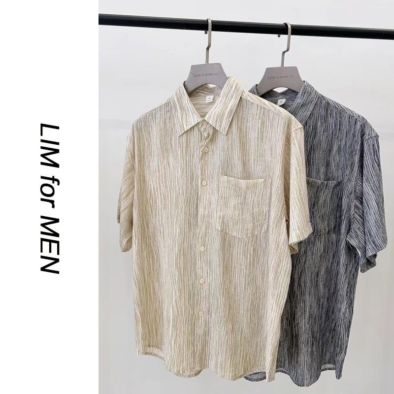 肌理感褶皱衬衫设计师款短袖衬衣立体剪裁廓形夏季慵懒休闲男装