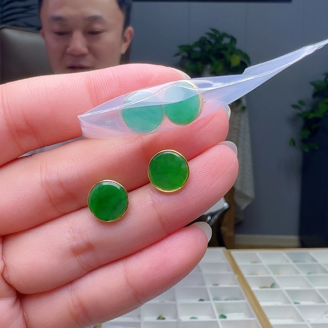 翡翠18K金镶嵌耳饰多样性发货其一