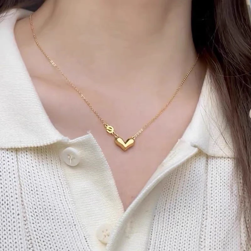 钛钢项链 钛钢爱心设计不掉色锁骨链女轻奢百搭一心一意项链