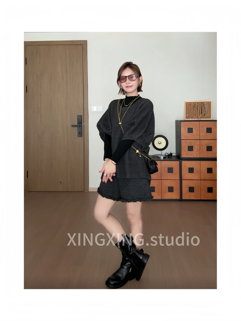 X.x.设计感针织半袖毛衣女冬新款小众宽松上衣潮310
