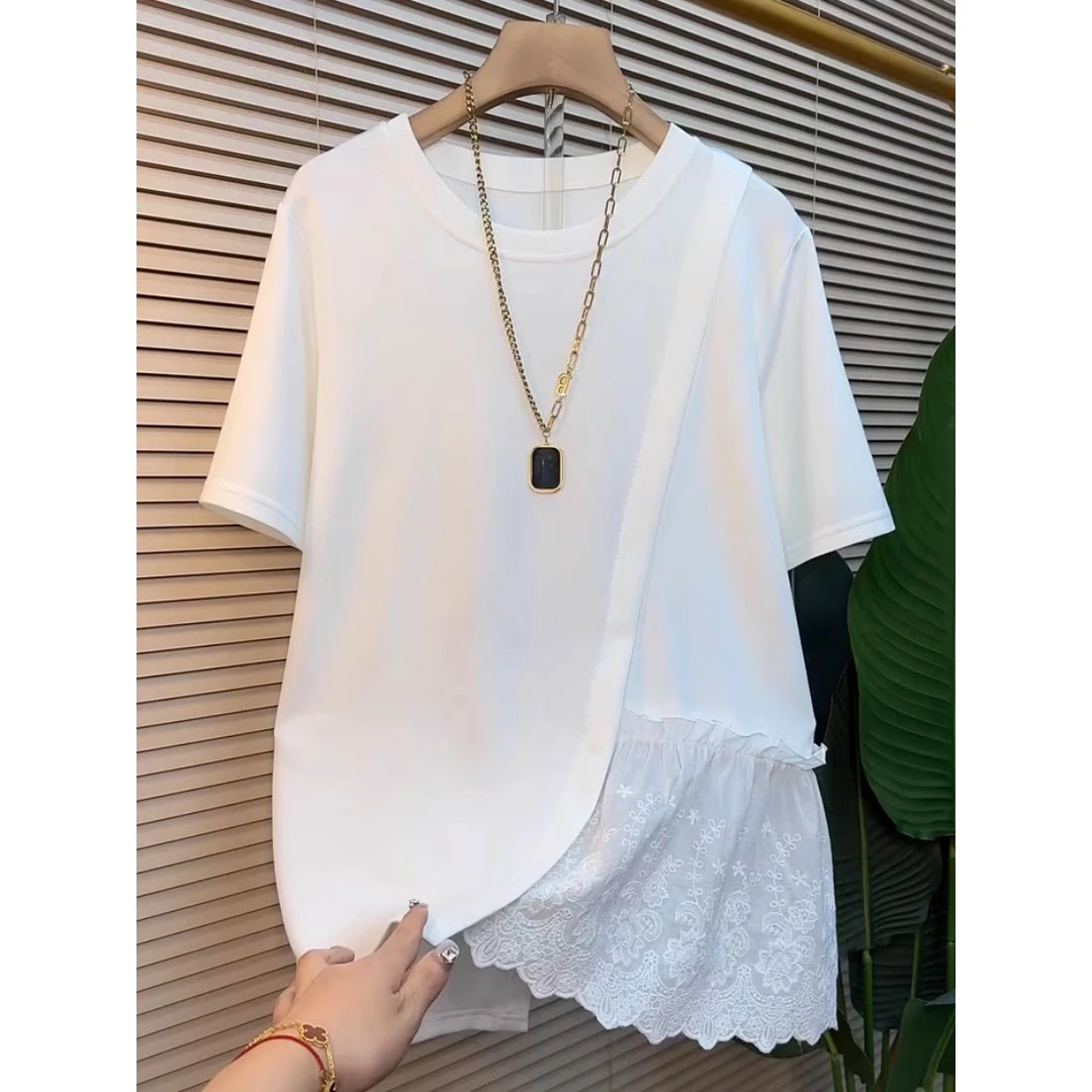 胖妹妹大码240斤设计感小众不对称短袖T恤女春夏新款显瘦百搭上衣