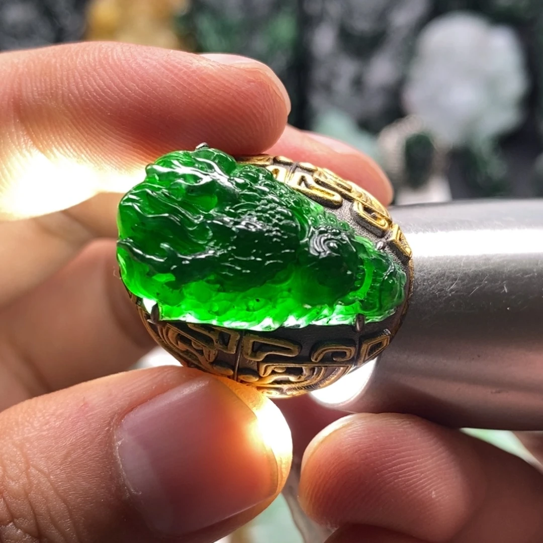定制翡翠未镶嵌天然翡翠A货龙头戒指