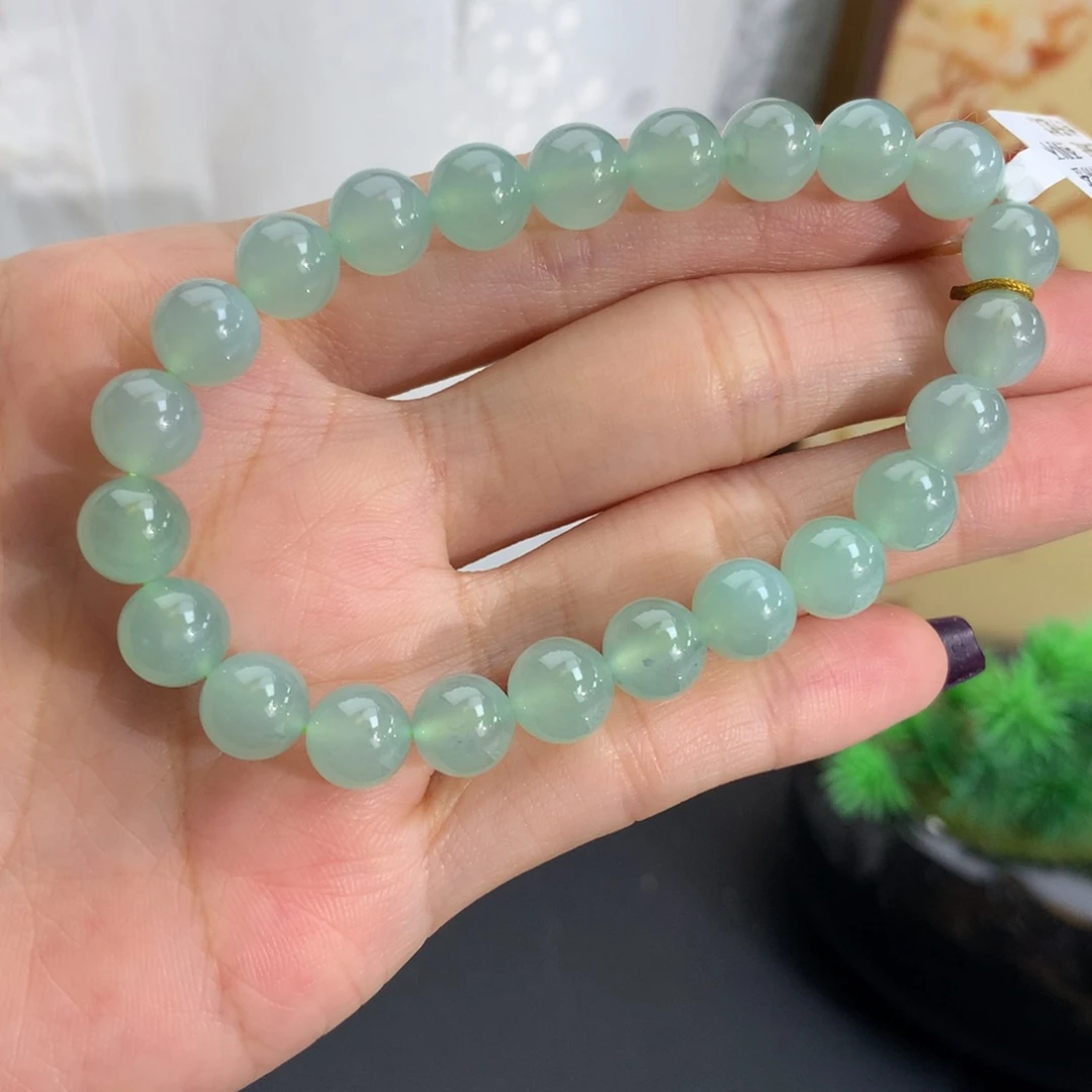 翡翠未镶嵌手串卡8冰胶晴绿手串