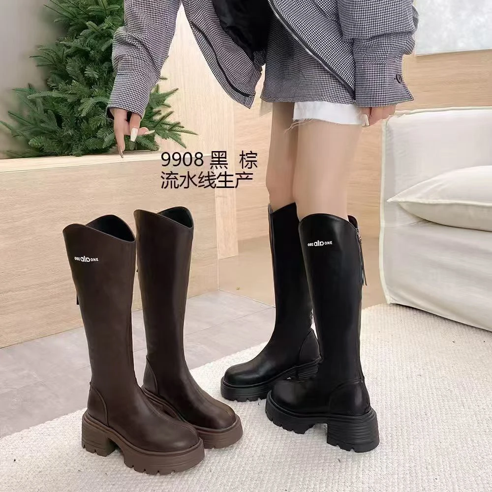 【9908】时装美拉德风靴子骑士高筒靴秋季时装靴女靴加绒时尚