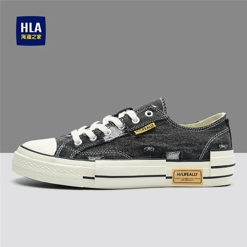 HLA/海澜之家男鞋2025夏季新款透气牛仔帆布鞋时尚休闲鞋百搭板鞋