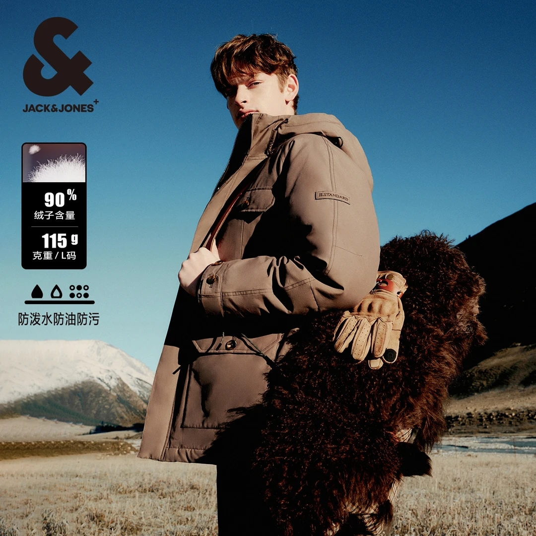 杰克琼斯秋冬款男装厚外套男士连帽好羽绒服防泼水工装风户外休闲
