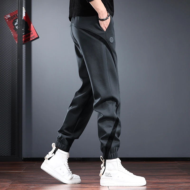 撞色休闲裤男2025新款潮牌设计感抽绳束脚裤秋冬款空气层运动卫裤
