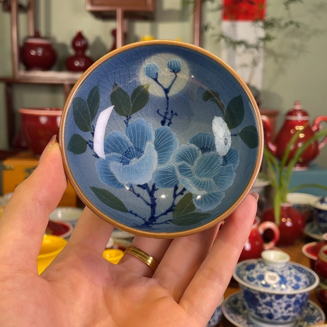 清欢柴窑，老陶泥鸢尾花普洱杯