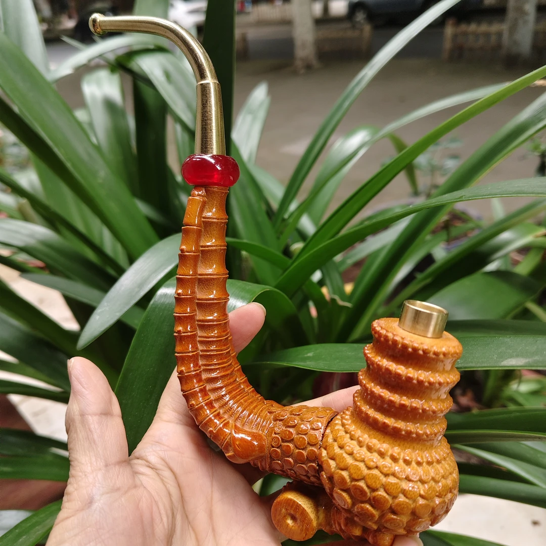 贵州民间实心竹雕刻大号三杆翅膀二十二公分左右四用火口