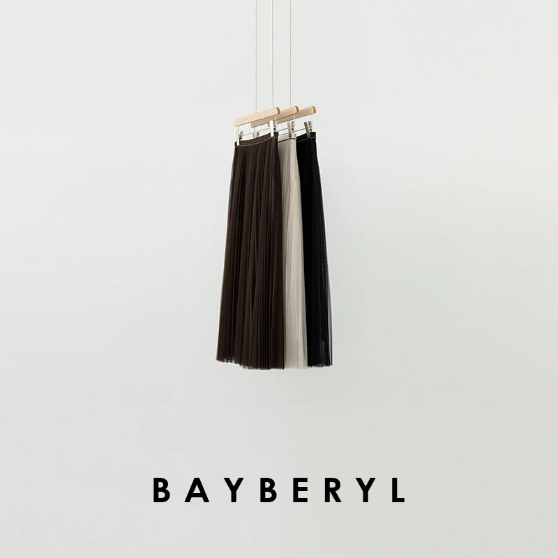 BAYBERYL老贝纱裙*BC珠链百褶显瘦气质A字25春半身裙YQ5A2021
