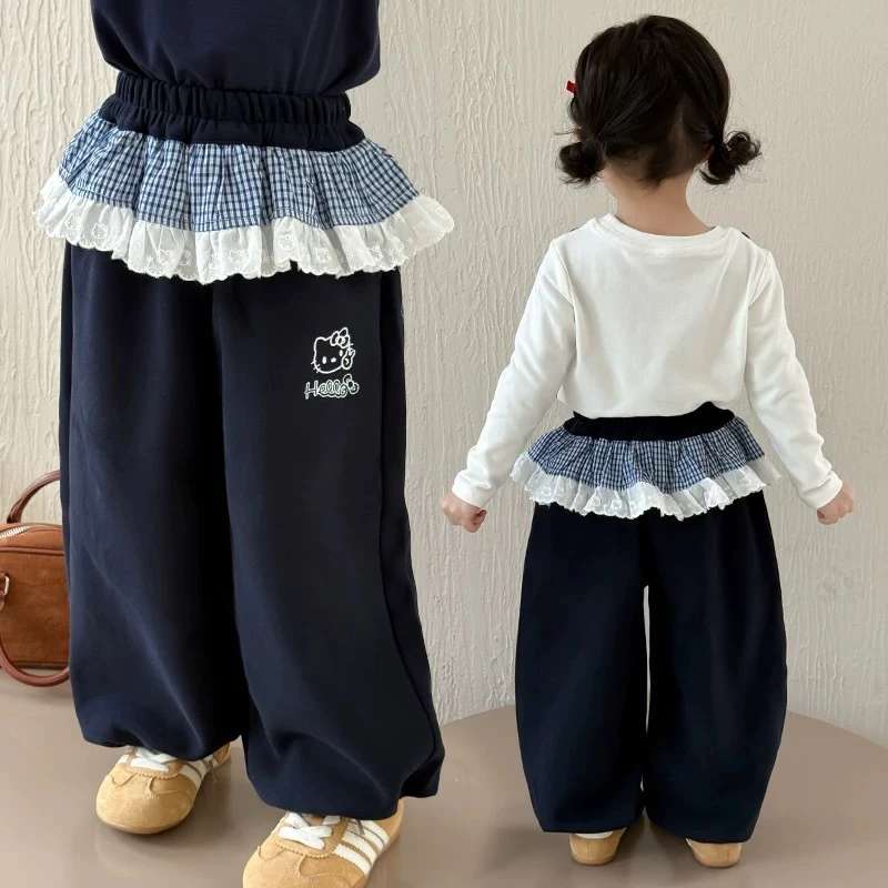 女童直筒裤2025秋季新款韩版卡通蕾丝花边p帘休闲裤子中小童百搭