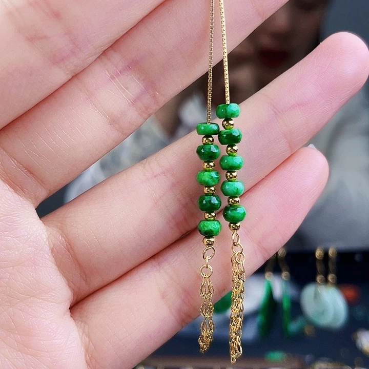 翡翠耳饰银S925镶嵌饰品