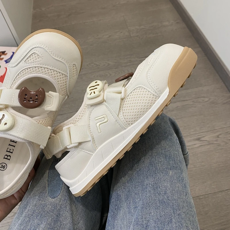 小众原创魔术贴镂空透气小白鞋女2025新款夏季学生凉鞋厚底懒人鞋