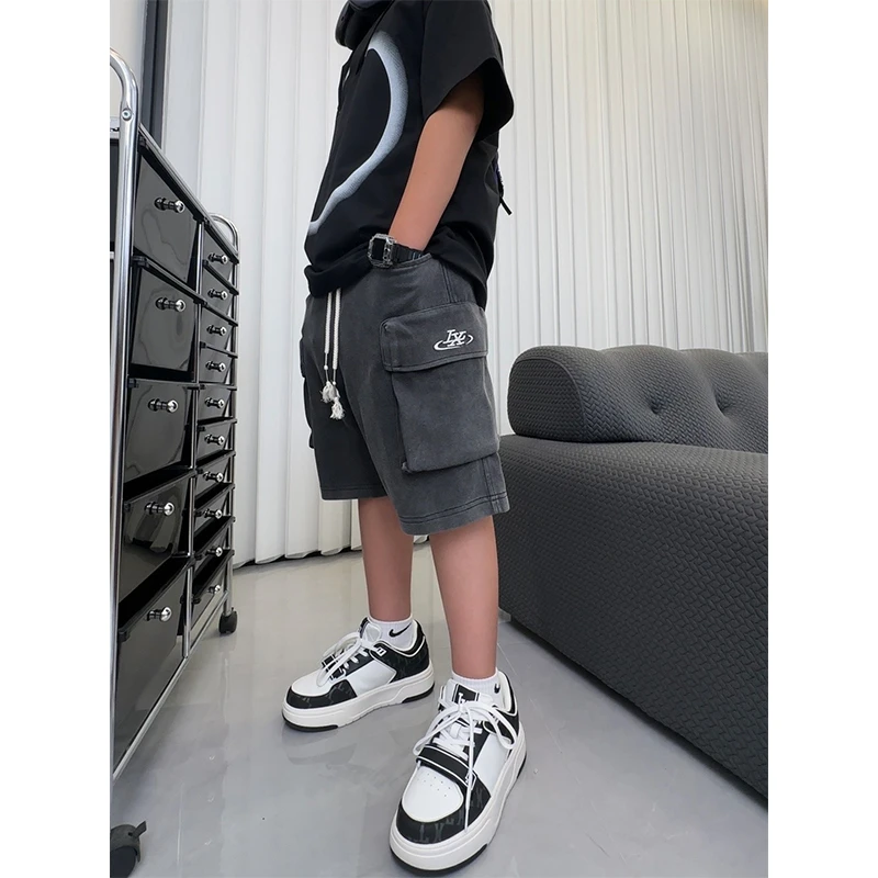 现货K5303小赖家亲子2024夏季工装裤潮流儿童抽绳时尚五分裤