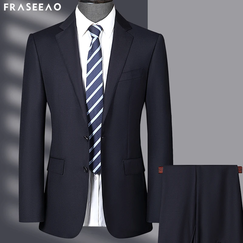100%精纺羊毛西装男套装新款轻奢高端职业面试新郎西服西裤两件套