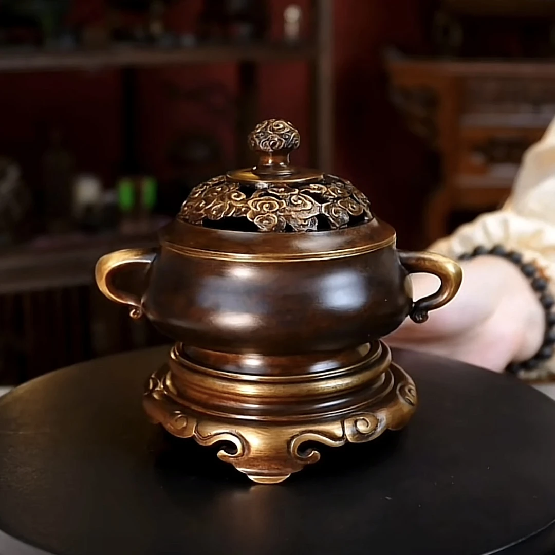 多坤、王明釉龙耳祥云盖套炉炉制苏工手工制作精炼铜