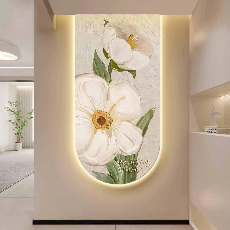 北欧玄关装饰画奶油风过道走廊发光灯画抽象氛围感挂画郁金香壁画