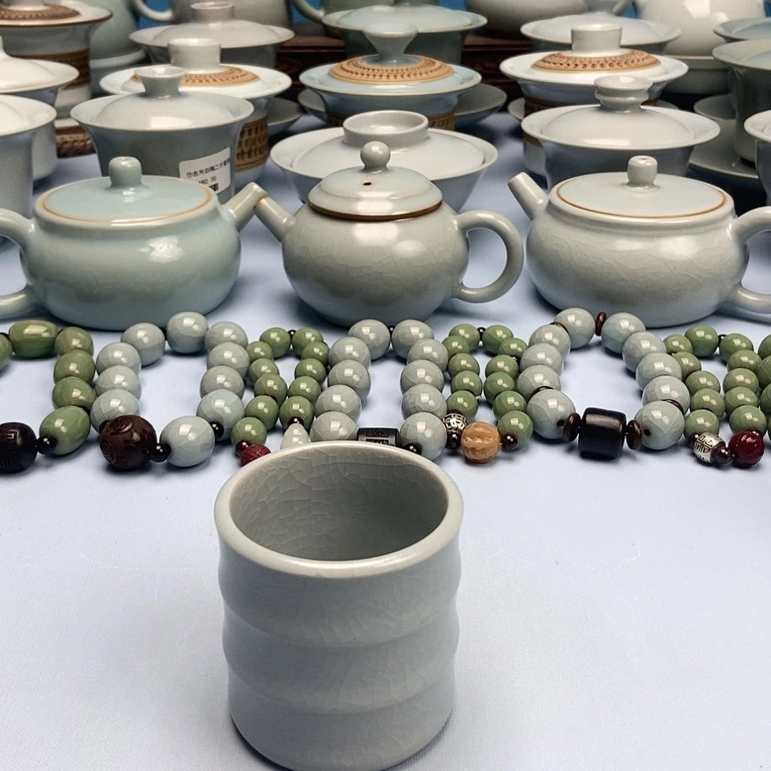 杯仿古月白竹节杯原矿原釉原产地