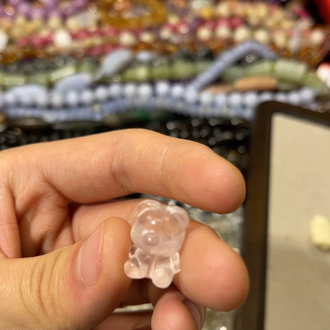 手链烟晶银S925镶嵌粉水晶小熊卡13✖️17