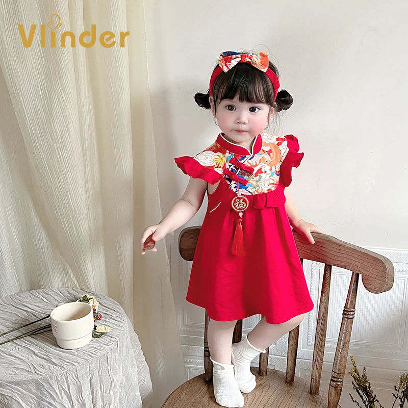 夏季2025新款女宝宝周岁宴礼服女童唐装连衣裙中国风婴儿裙子