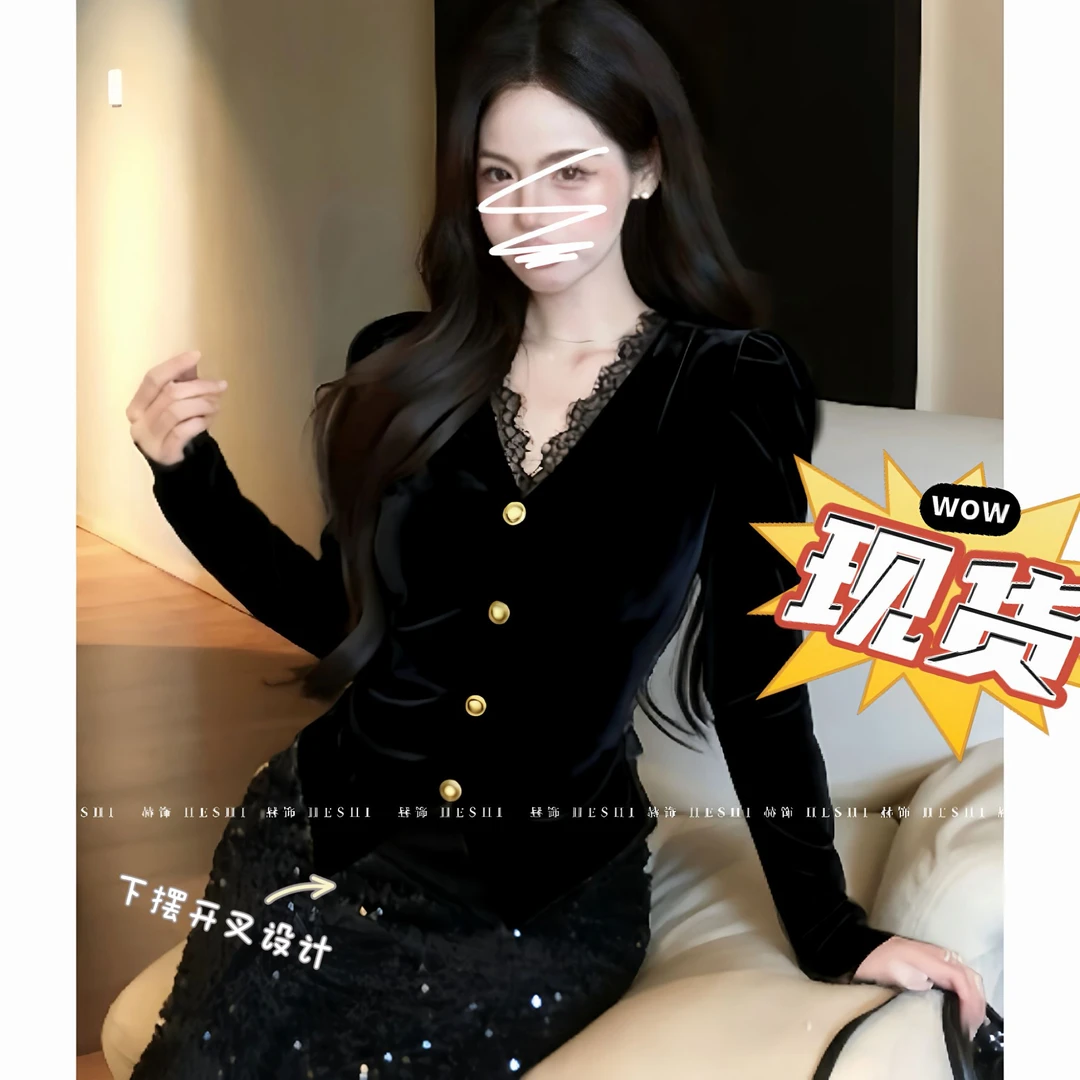 赫饰【今晚发】大码胖MM2025冬季微胖显瘦遮肉气质丝绒上衣11002D