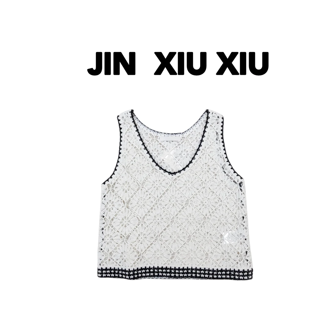JINXIUXIU  春夏新款勾花镂空韩系甜美无袖上衣769