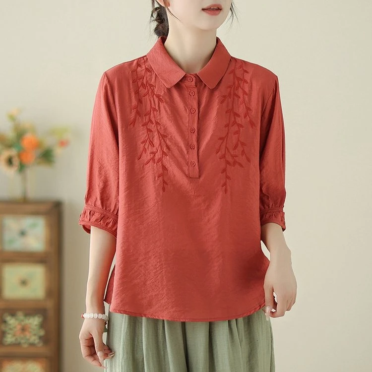 洋气妈妈装素雅文艺范中老年女装宽松大码遮肚子夏季薄款衬衫上衣