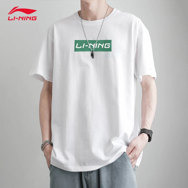 李宁短袖男款2025夏季新款棉质潮流印花圆领百搭简约白色休闲T恤