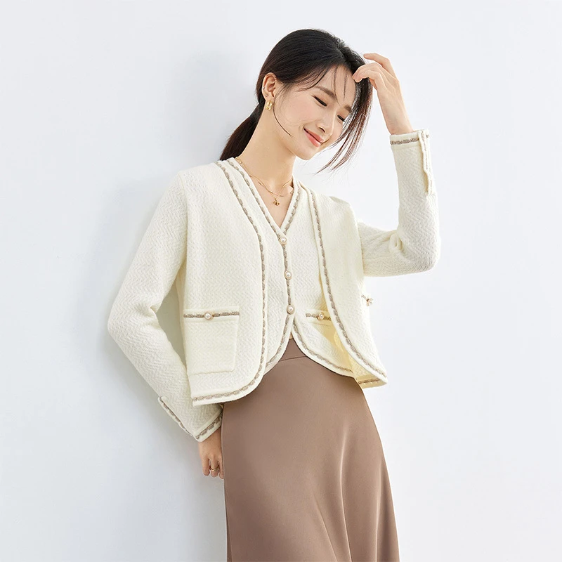 时尚优雅通勤毛织马甲开衫外套小香风两件套套装53283