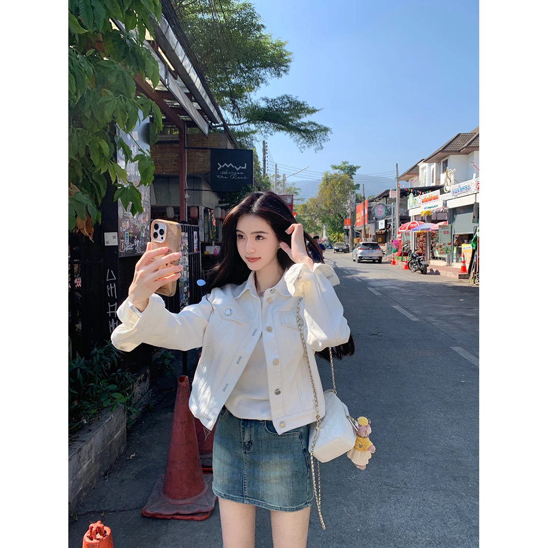 美式复古明线短款宽松休闲牛仔外套夹克女早春新款百搭显瘦上衣