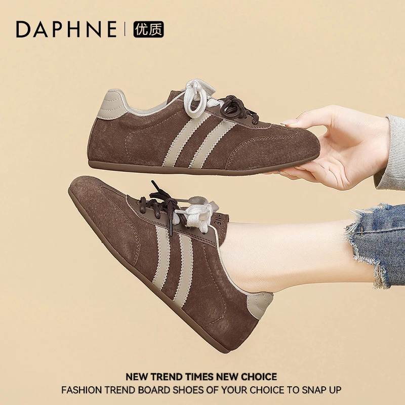 达芙妮欧若风女鞋25夏季新款轻便软底平底运动鞋真皮百搭德训鞋AM
