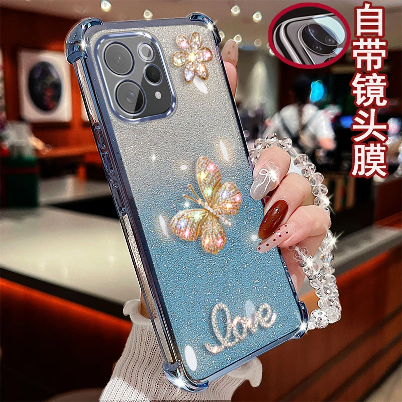 适用vivo S50手机壳2528A气囊闪粉彩蝶软胶防摔保护套奢华镜头