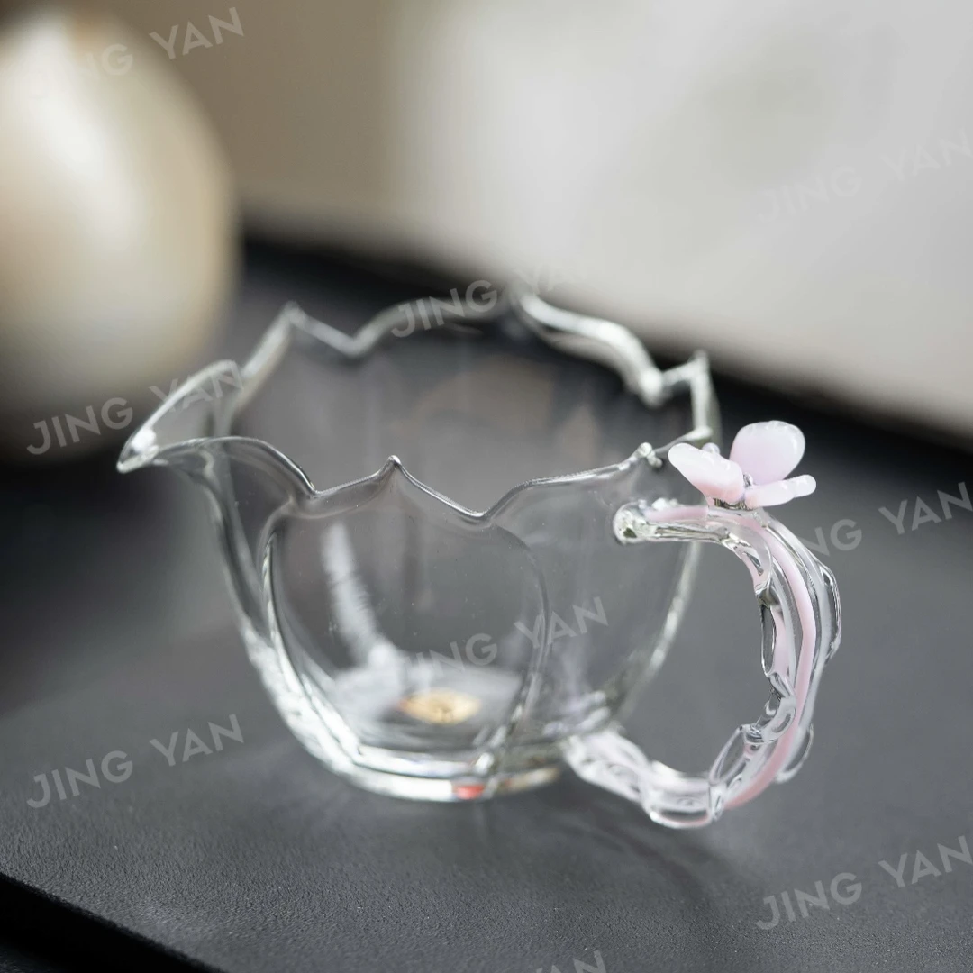 晶焱仙女公杯粉色手工蝴蝶公杯莲花花瓣公杯200ml