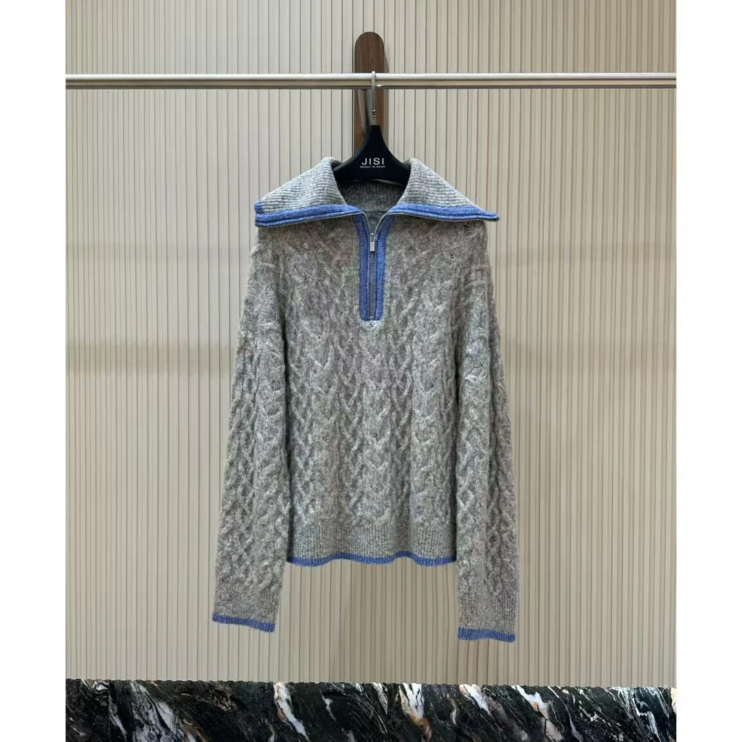 JISI M+ 高领拉链宽松针织厚上衣长袖潮流时尚-MZ25505A