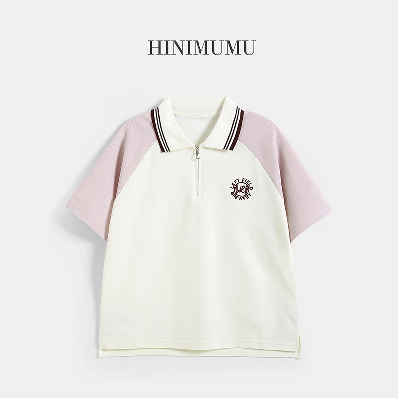 女童学院风polo衫短袖T恤2025夏款拼色字母刺绣儿童上衣Q62452