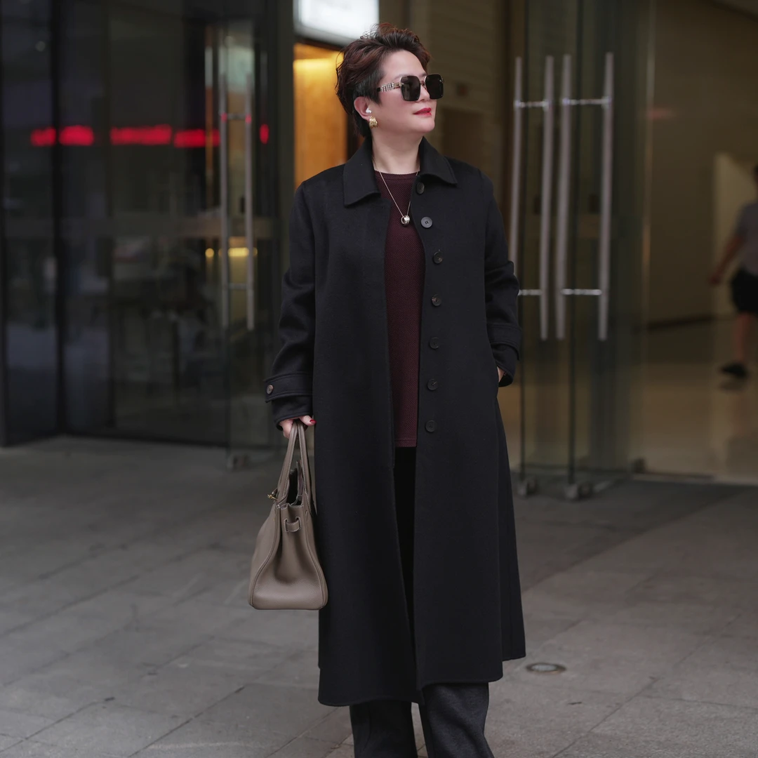 2025秋冬新款女装双面呢澳羊毛时尚中长款毛呢大衣外套女WT056