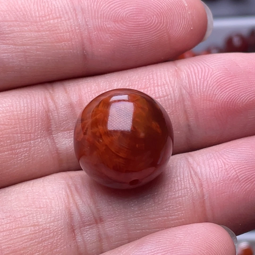 南红玛瑙未镶嵌南红玉石17.8mm瓦西原矿柿子红火焰纹单珠