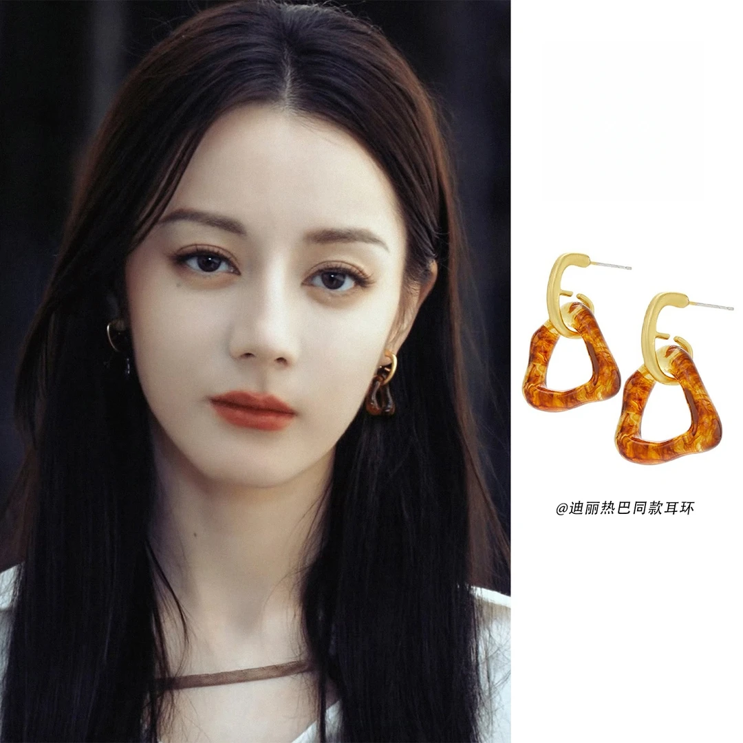 铜合金耳饰 枭起青壤迪丽热巴聂九罗同款复古高级感琥珀色耳环女
