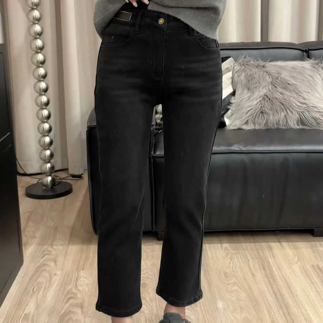 伟丽店2937款【直筒八分烟管裤】加绒四面弹直筒八分牛仔烟管裤修身
