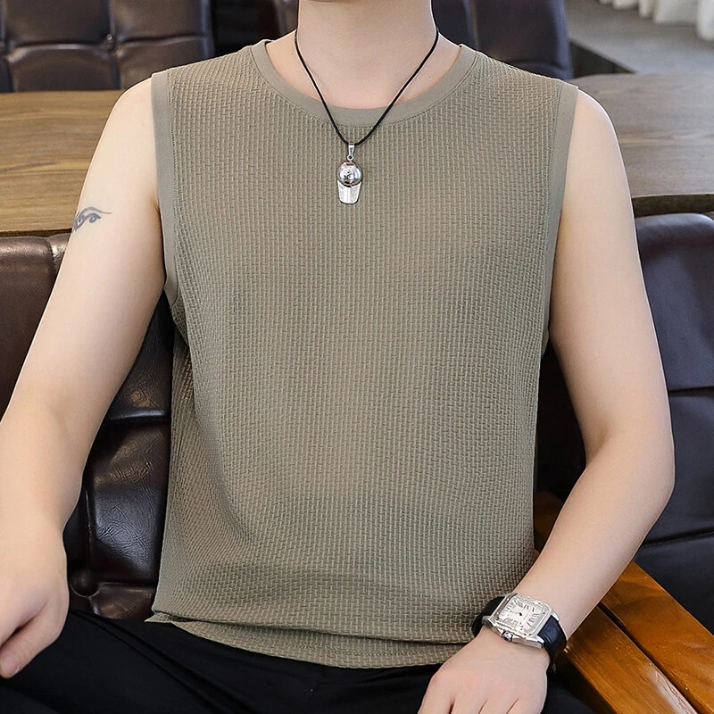 男士冰丝背心夏季薄款透气无袖T恤百搭休闲速干坎肩男【90-205斤】